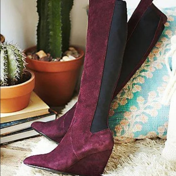 Charles by Charles David Edie Over the Knee Wedge Boots in Merlot